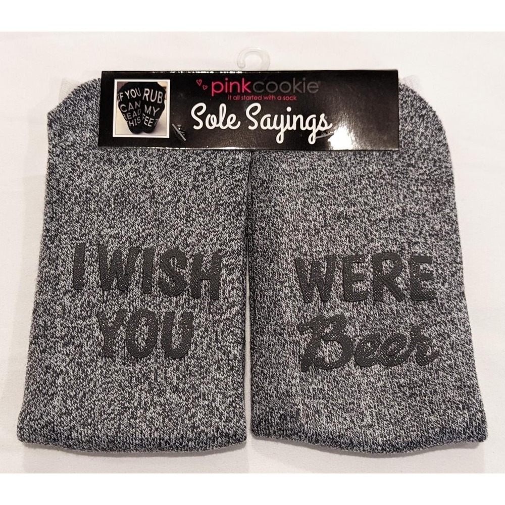 New Pink Cookie Womens Size Medium 4 10 I Wish You Were Beer Novelty Crew Socks